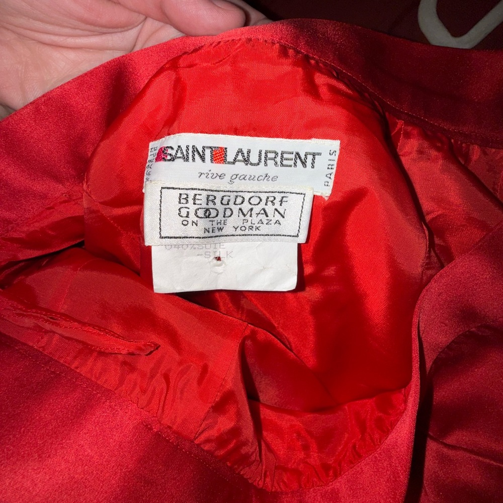 Vintage Saint Laurent Vibrant Red Satin midi skirt with pockets